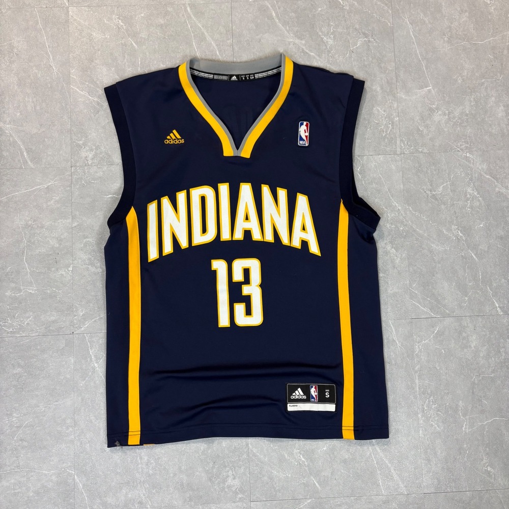 Adidas Indiana Pacers Paul George 13 NBA Jersey Navy Blue Yellow Mens Small